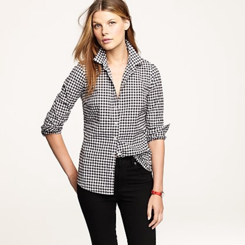 J. Crew The Perfect Shirt Black White Gingham
